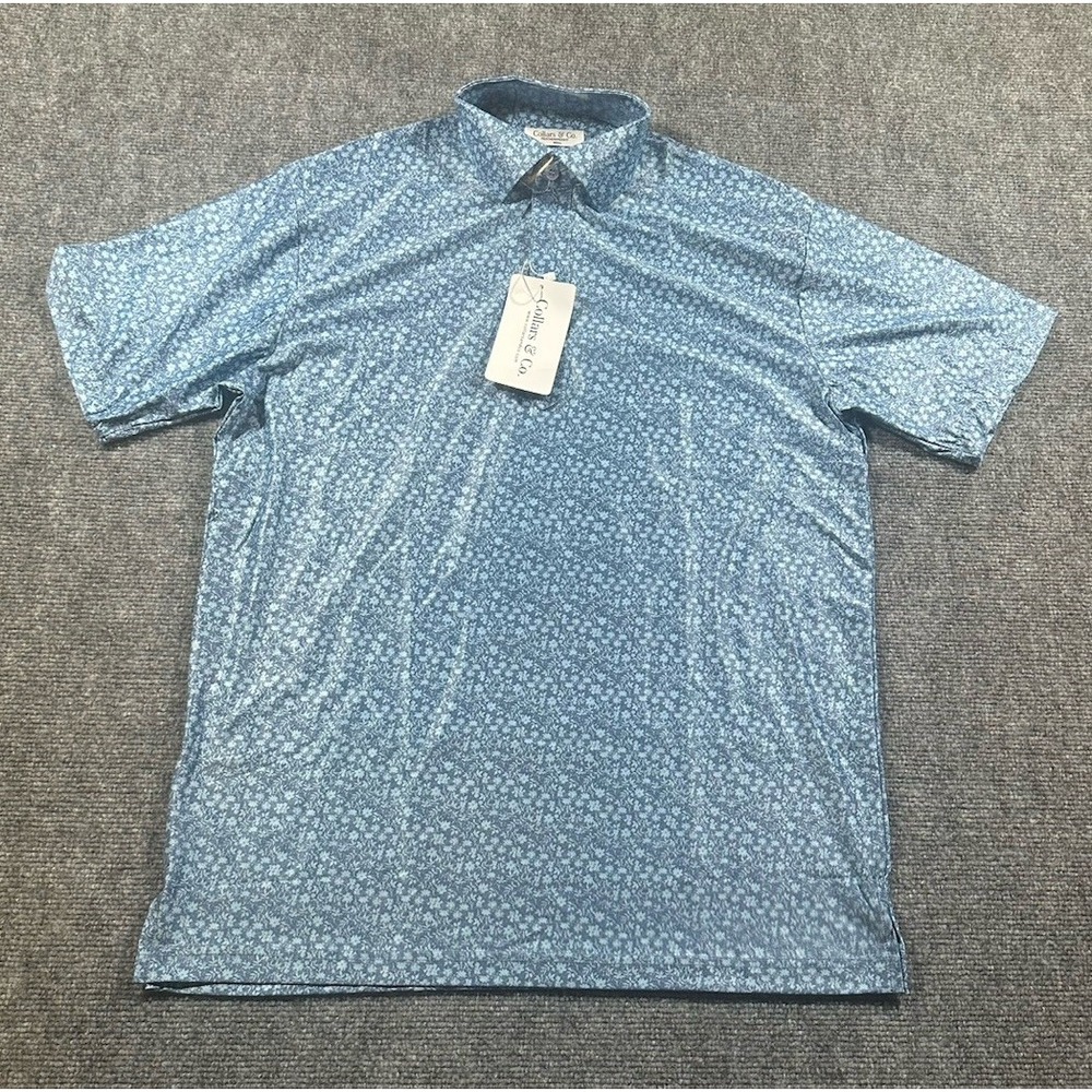 Collars & Co Men's Small Blue Floral Dress Collar Polo Shirt Featherweight NWT